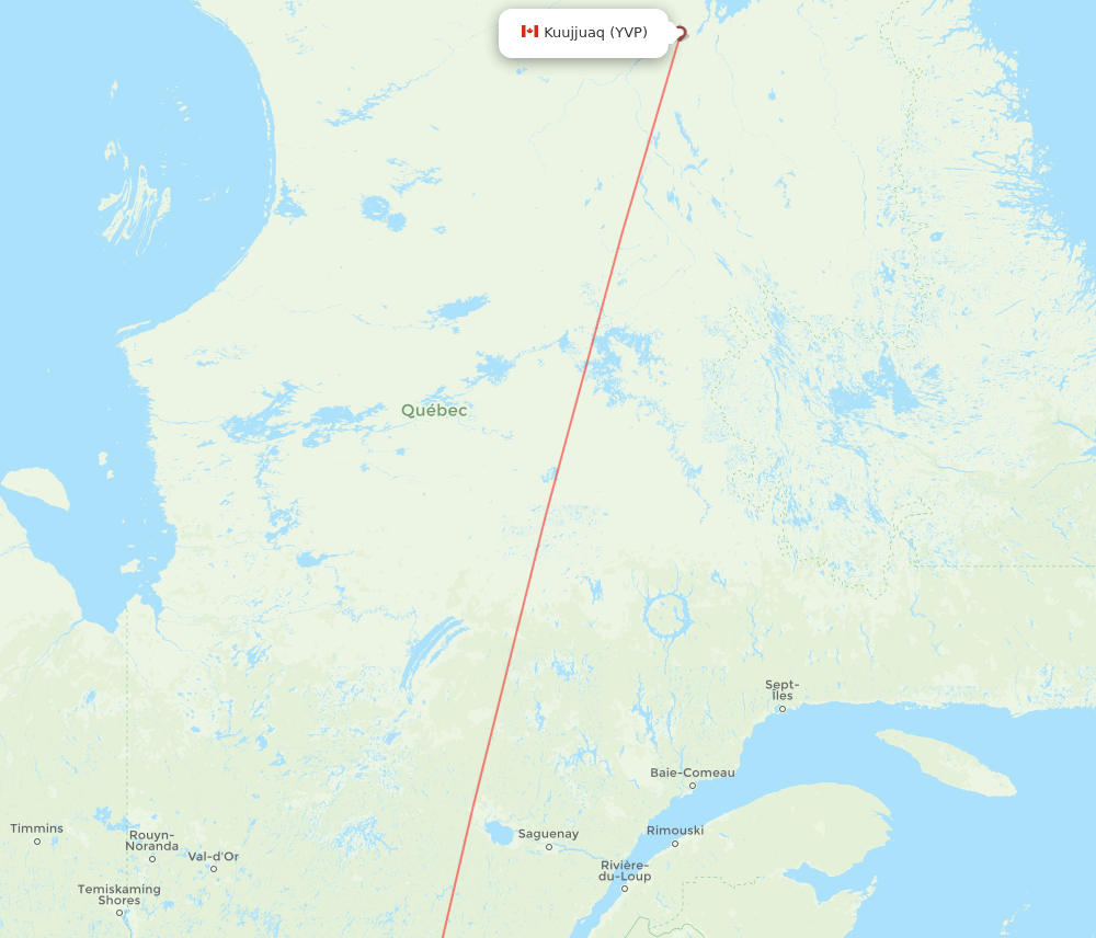 YVP to YUL flights and routes map