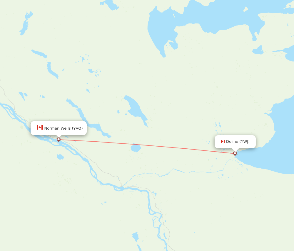 YWJ to YVQ flights and routes map