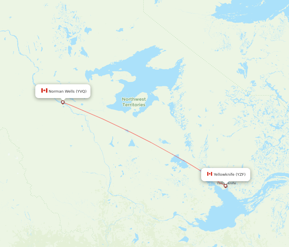 YVQ to YZF flights and routes map