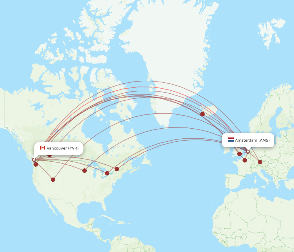 YVR to AMS flights and routes map