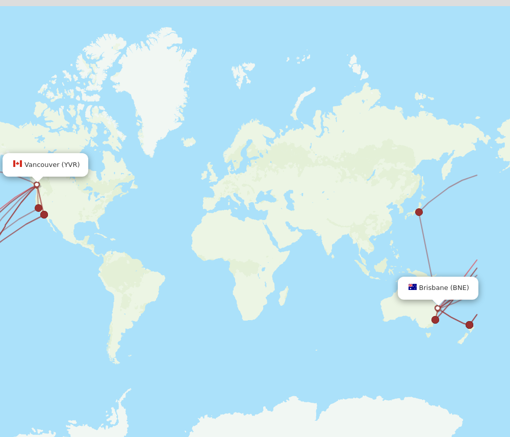 YVR to BNE flights and routes map