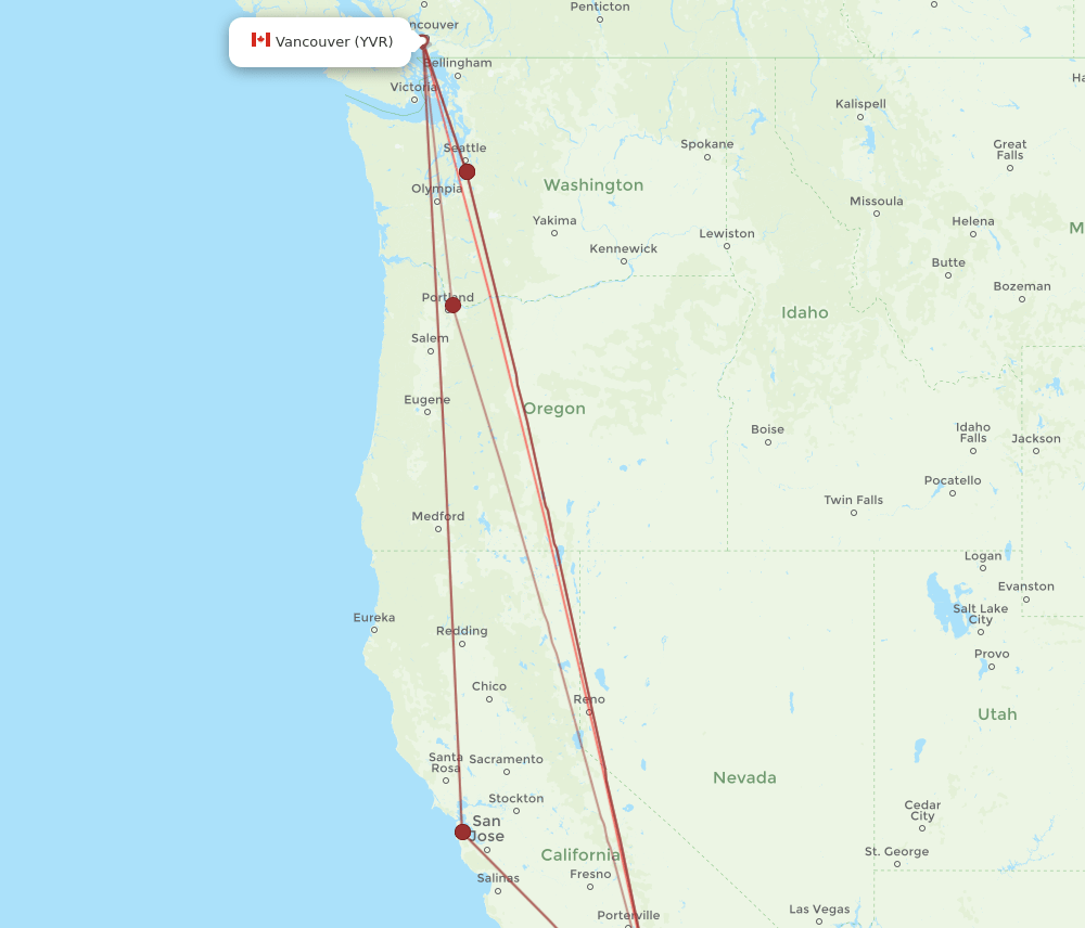 YVR to BUR flights and routes map