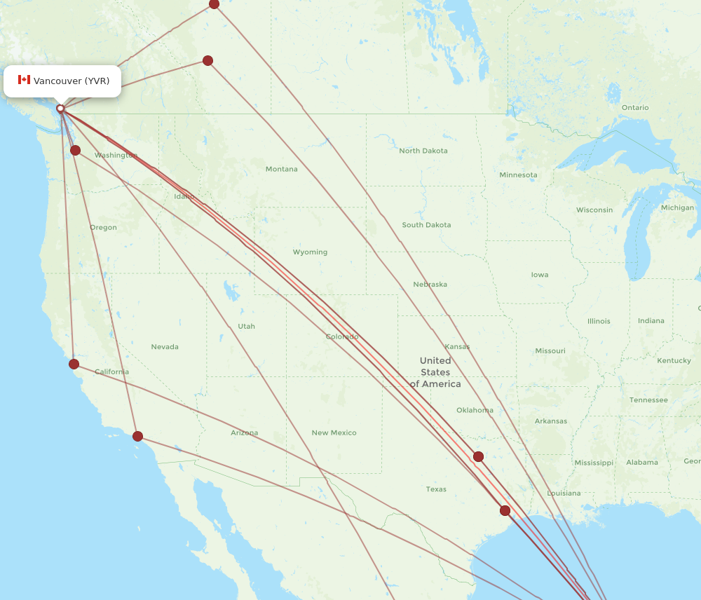 YVR to CUN flights and routes map