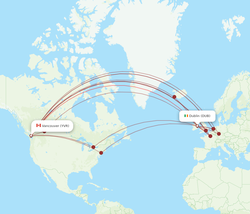 YVR to DUB flights and routes map