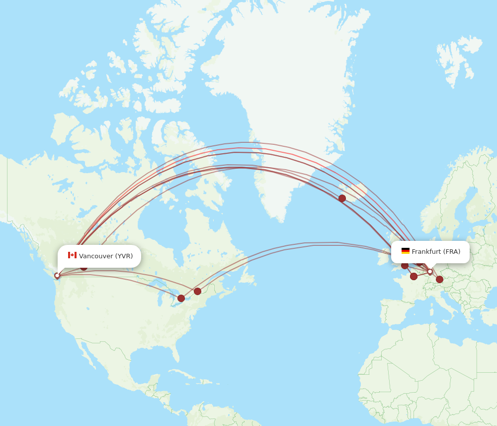 YVR to FRA flights and routes map