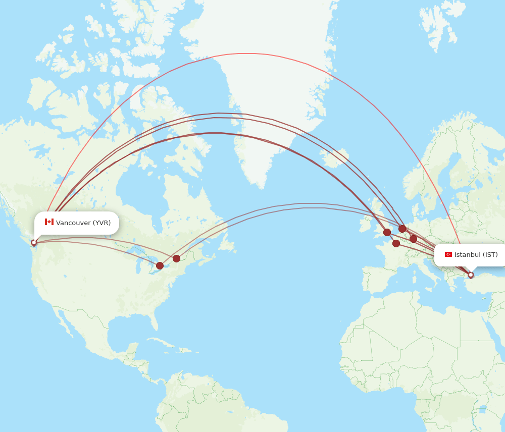 YVR-IST flight routes