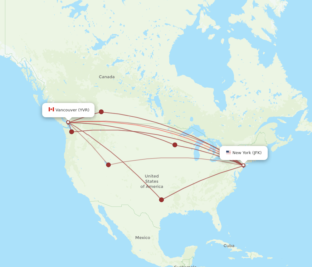 YVR-JFK flight routes