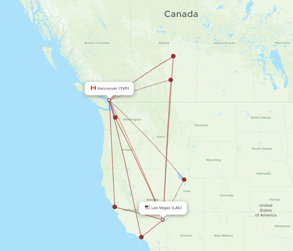 YVR to LAS flights and routes map