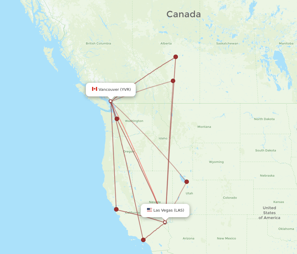 YVR to LAS flights and routes map