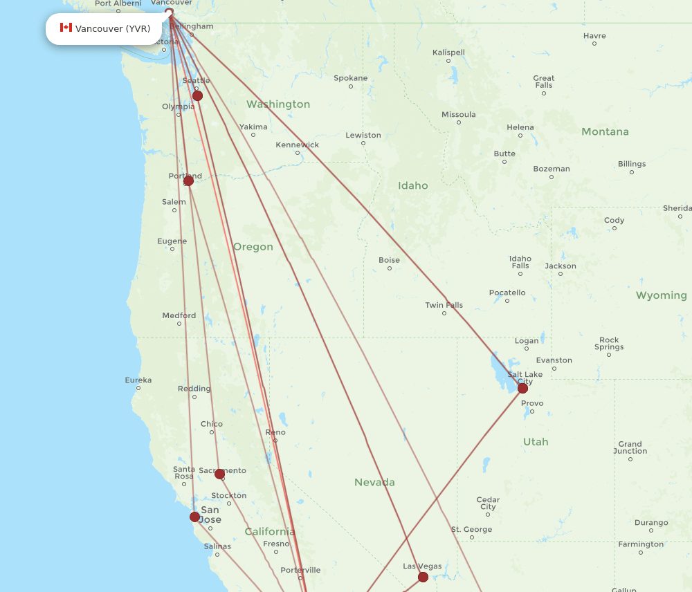 YVR-LAX flight routes