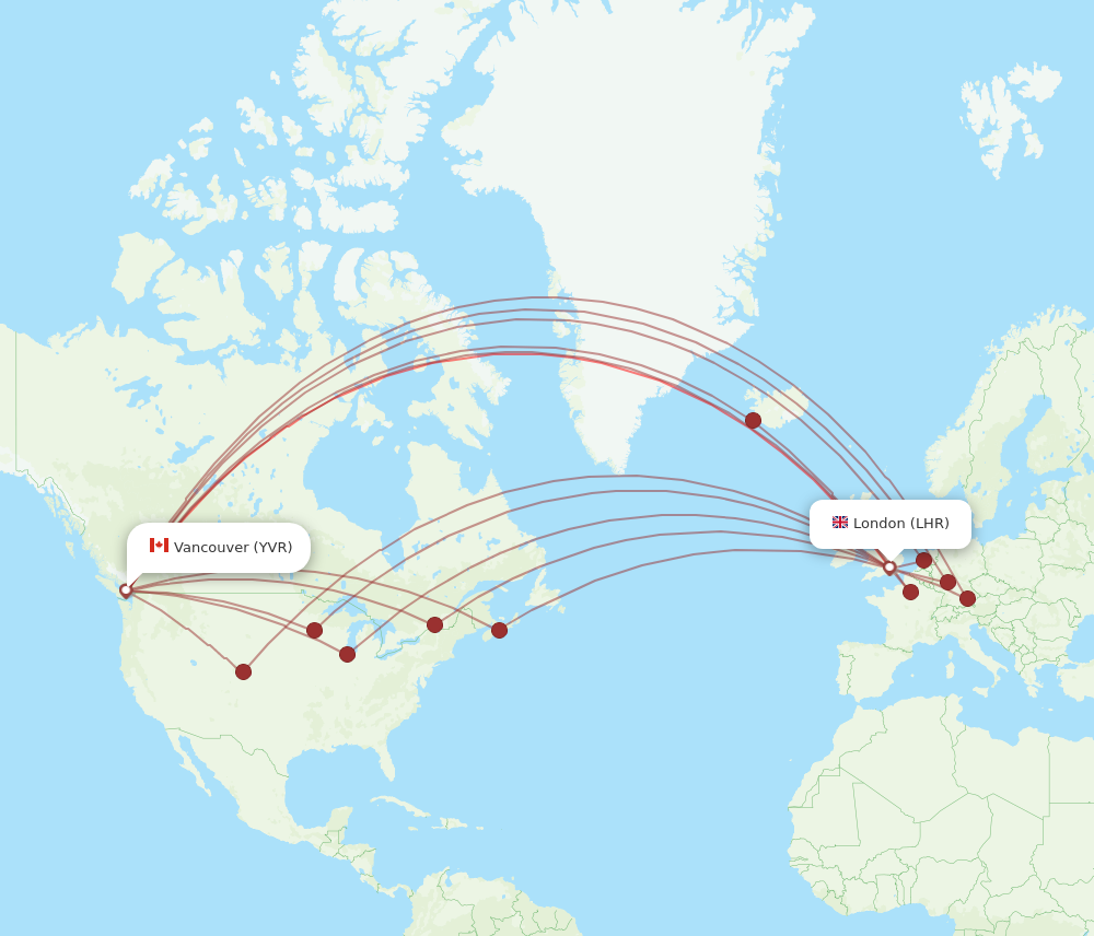 YVR to LHR flights and routes map