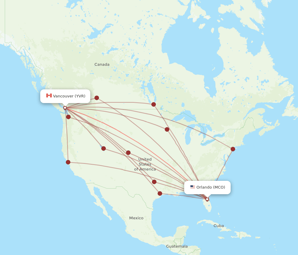 YVR-MCO flight routes