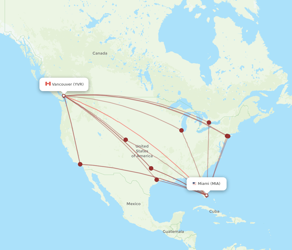 YVR-MIA flight routes