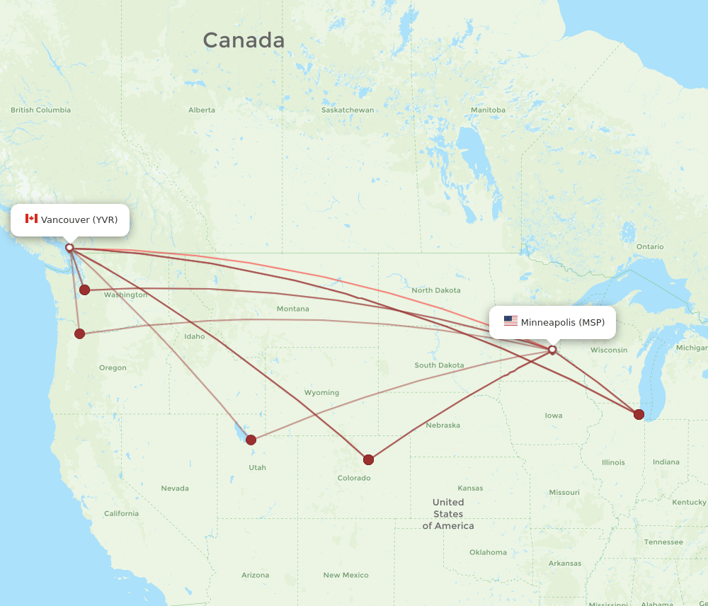 YVR-MSP flight routes