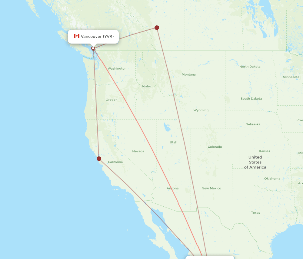 YVR to MZT flights and routes map