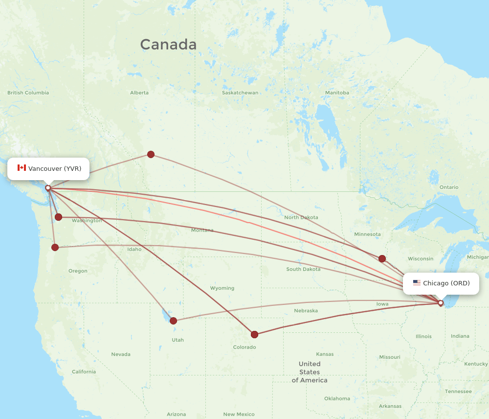 YVR-ORD flight routes