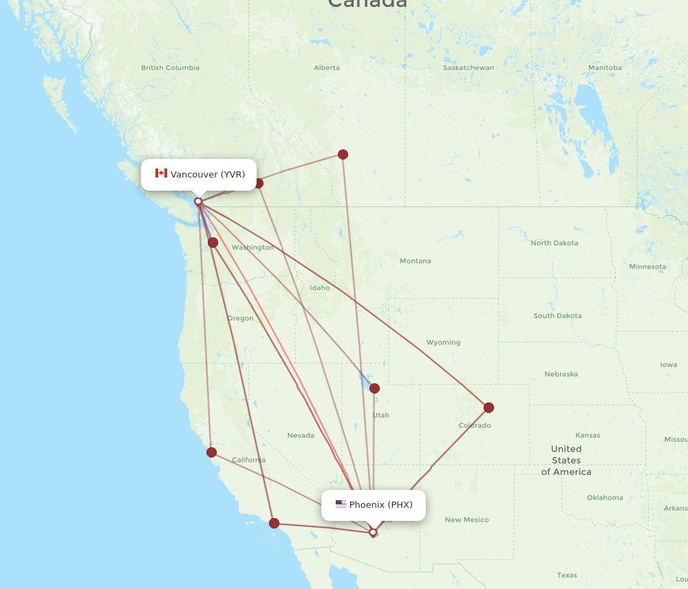 YVR to PHX flights and routes map