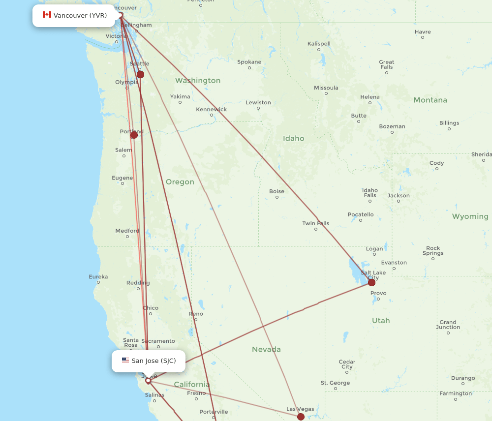 YVR-SJC flight routes
