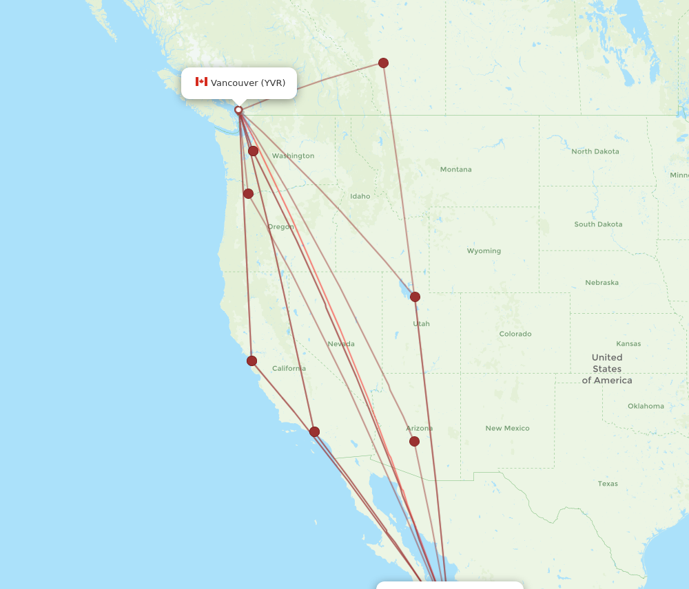 YVR to SJD flights and routes map