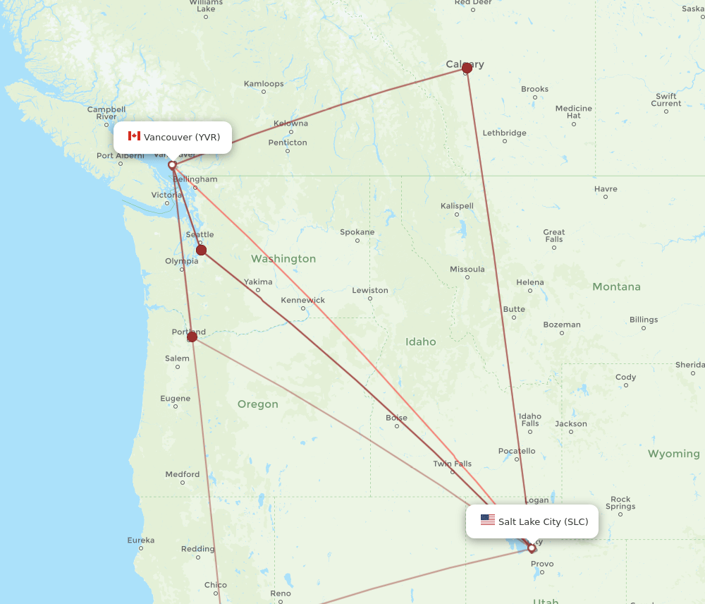 YVR-SLC flight routes