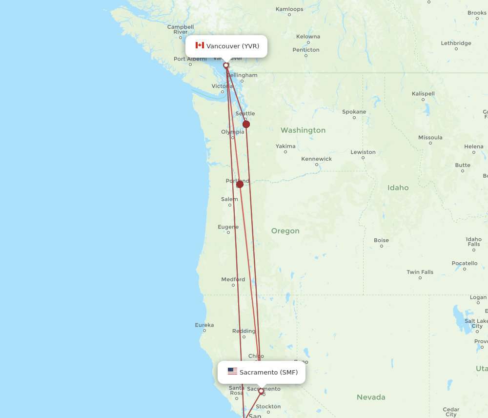 YVR-SMF flight routes