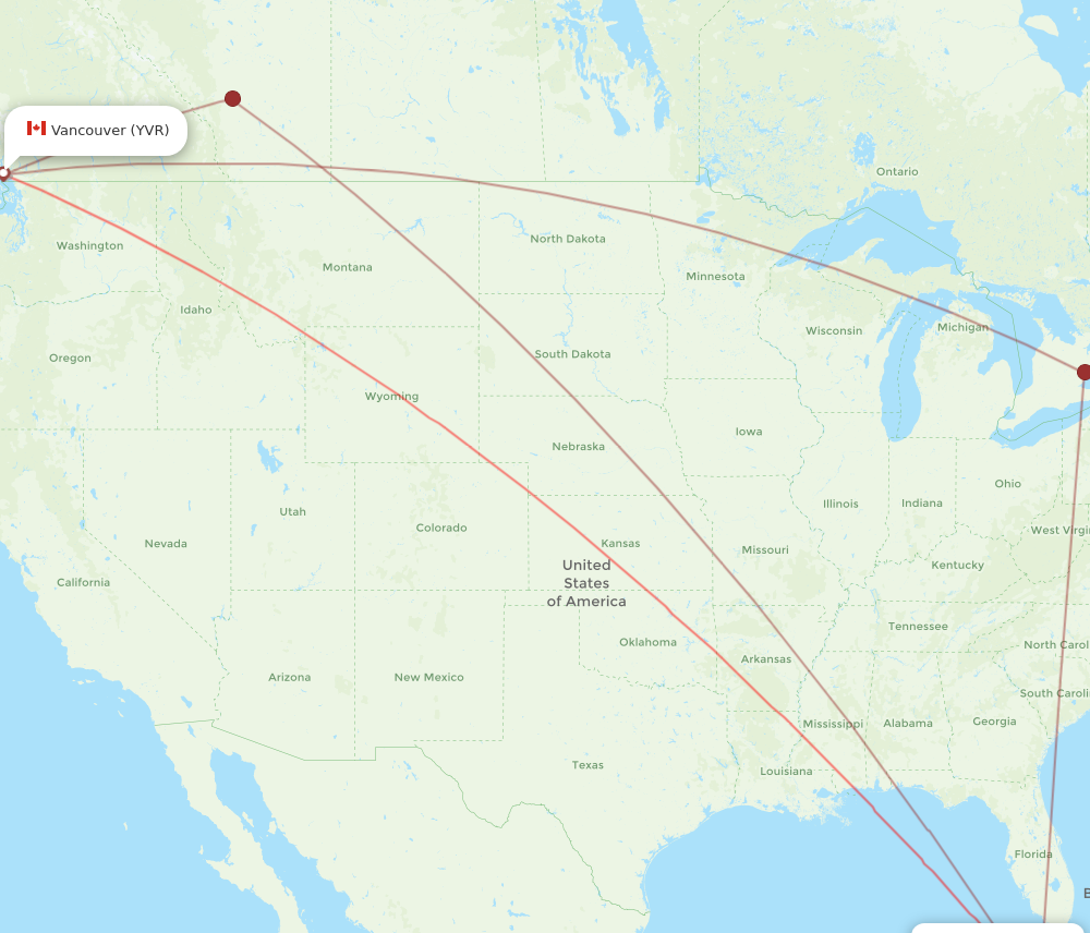 YVR to VRA flights and routes map