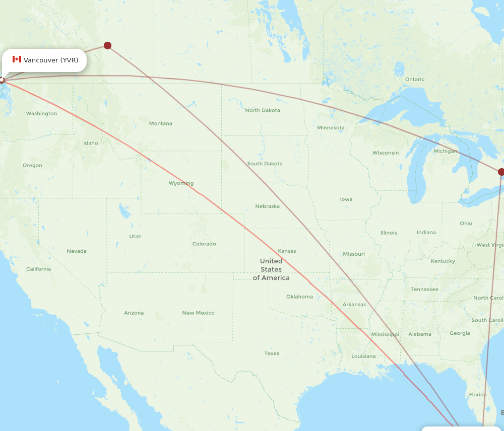 YVR-VRA flight routes