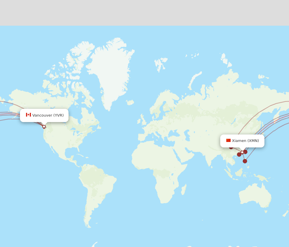 YVR-XMN flight routes