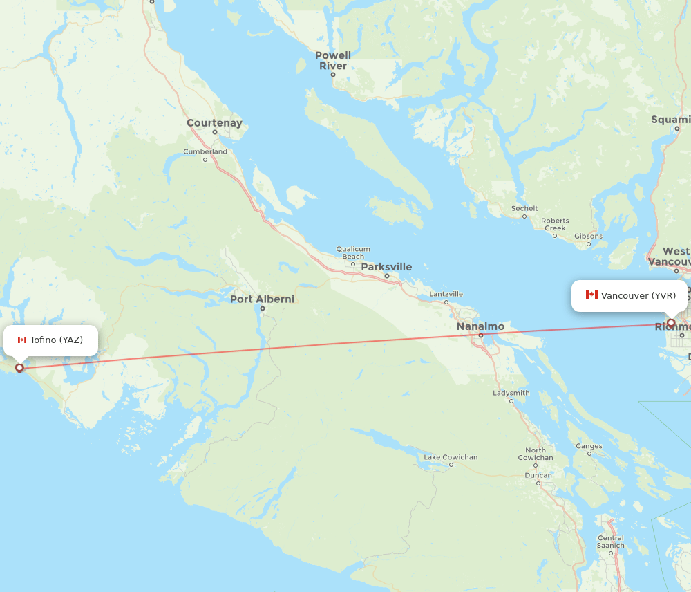 Vancouver - Tofino route map and flight paths