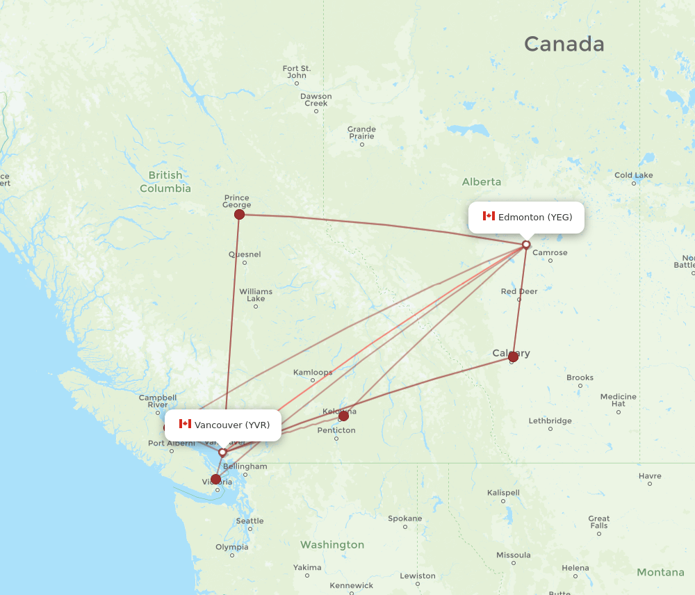 YVR-YEG flight routes