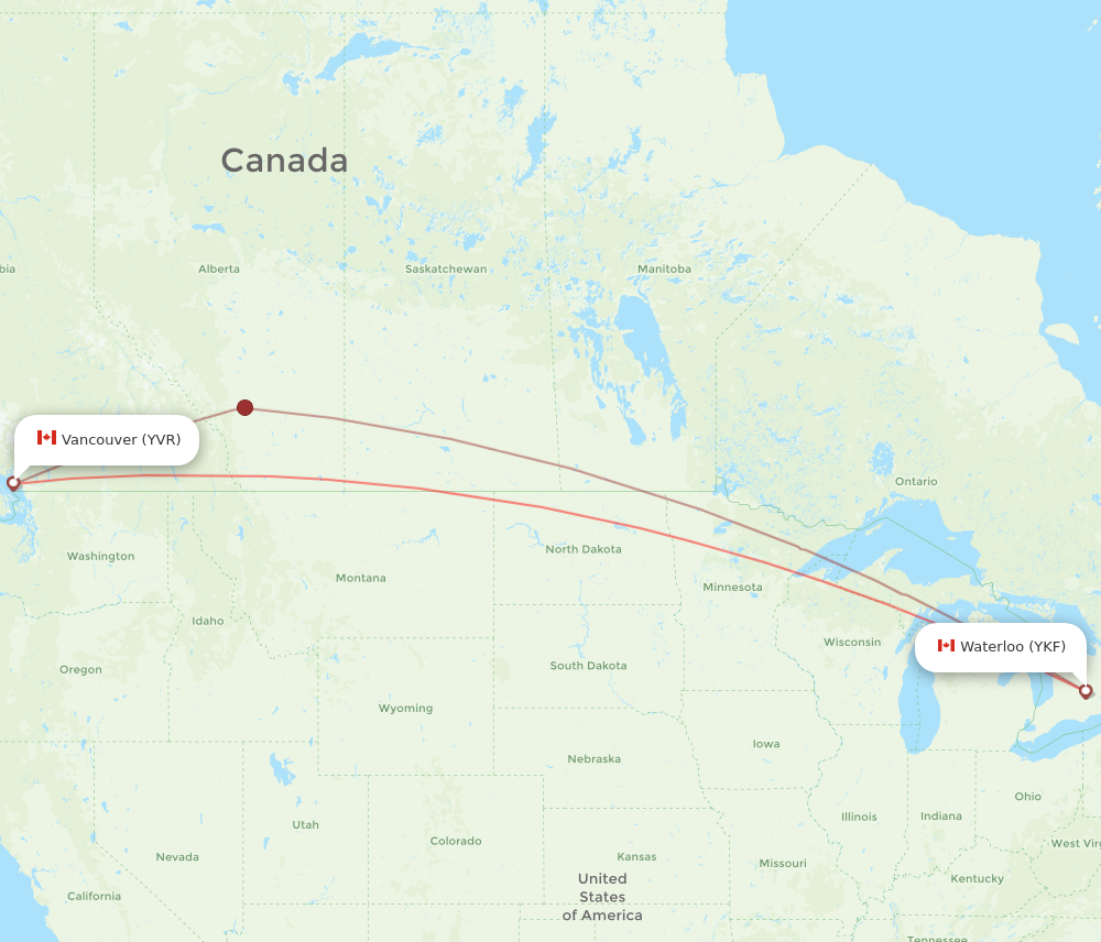 YVR to YKF flights and routes map