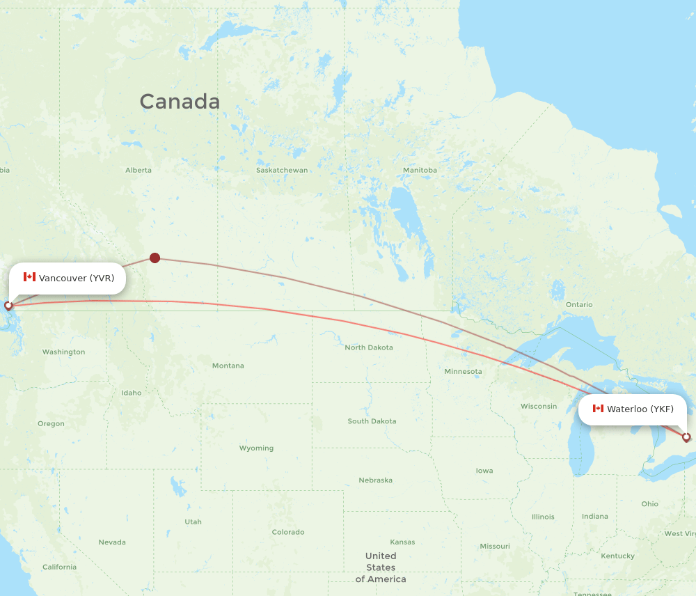 YVR-YKF flight routes