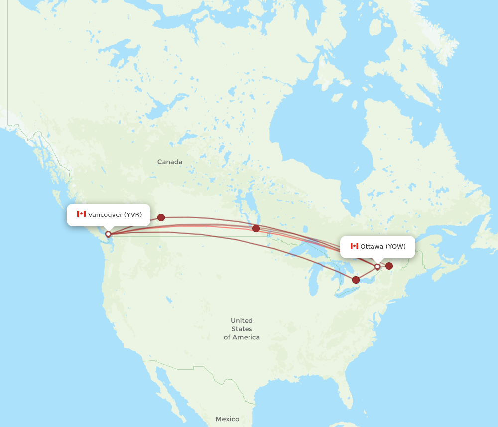 YVR to YOW flights and routes map