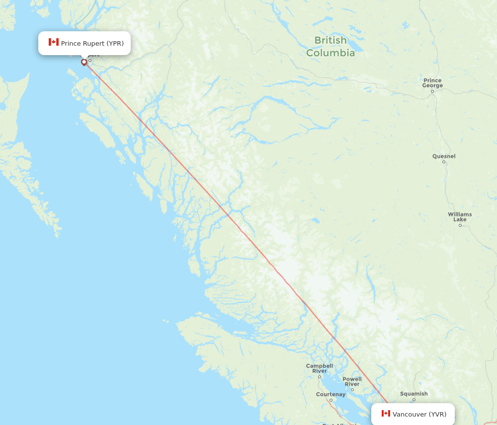 Vancouver - Prince Rupert route map and flight paths