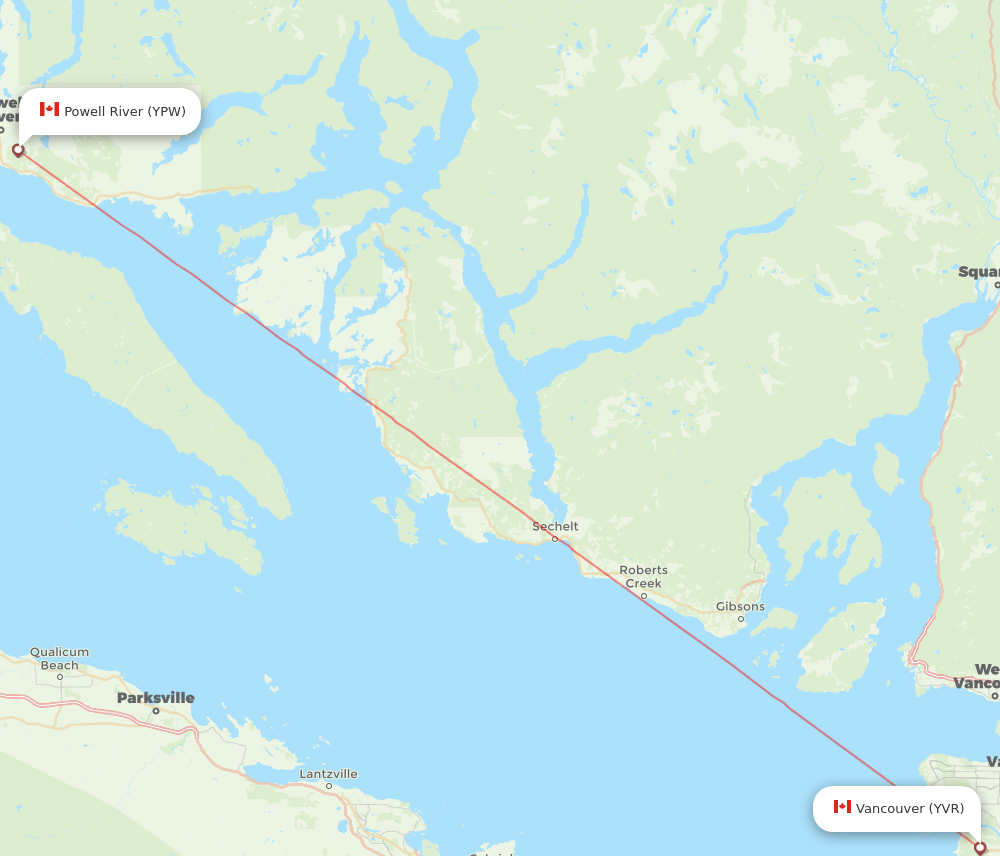 YVR to YPW flights and routes map