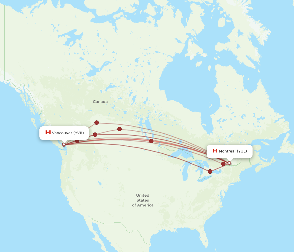 YVR to YUL flights and routes map