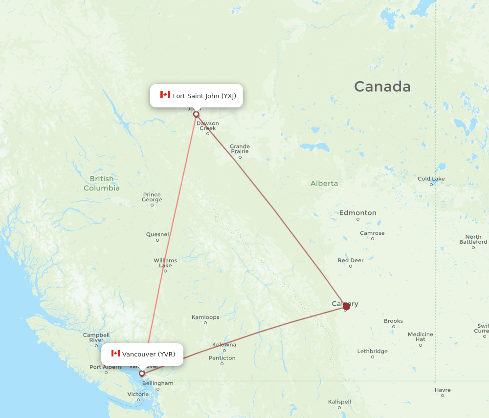 YVR-YXJ flight routes