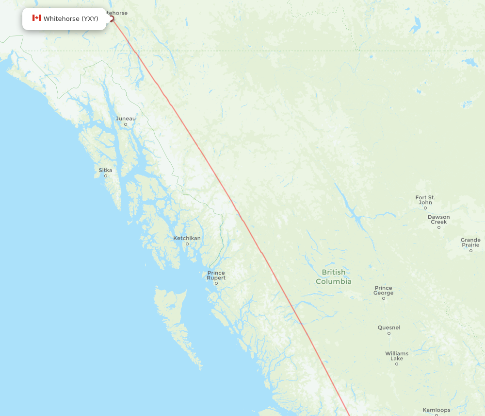 YVR to YXY flights and routes map