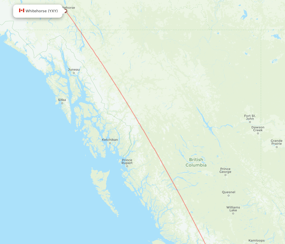 YVR to YXY flights and routes map