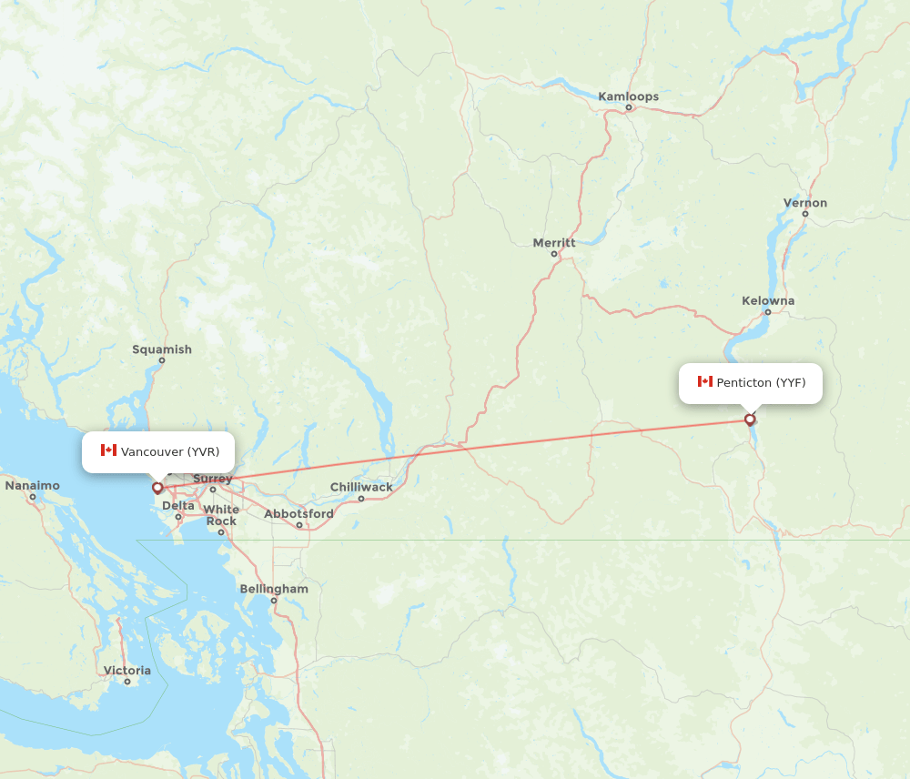 Vancouver - Penticton route map and flight paths