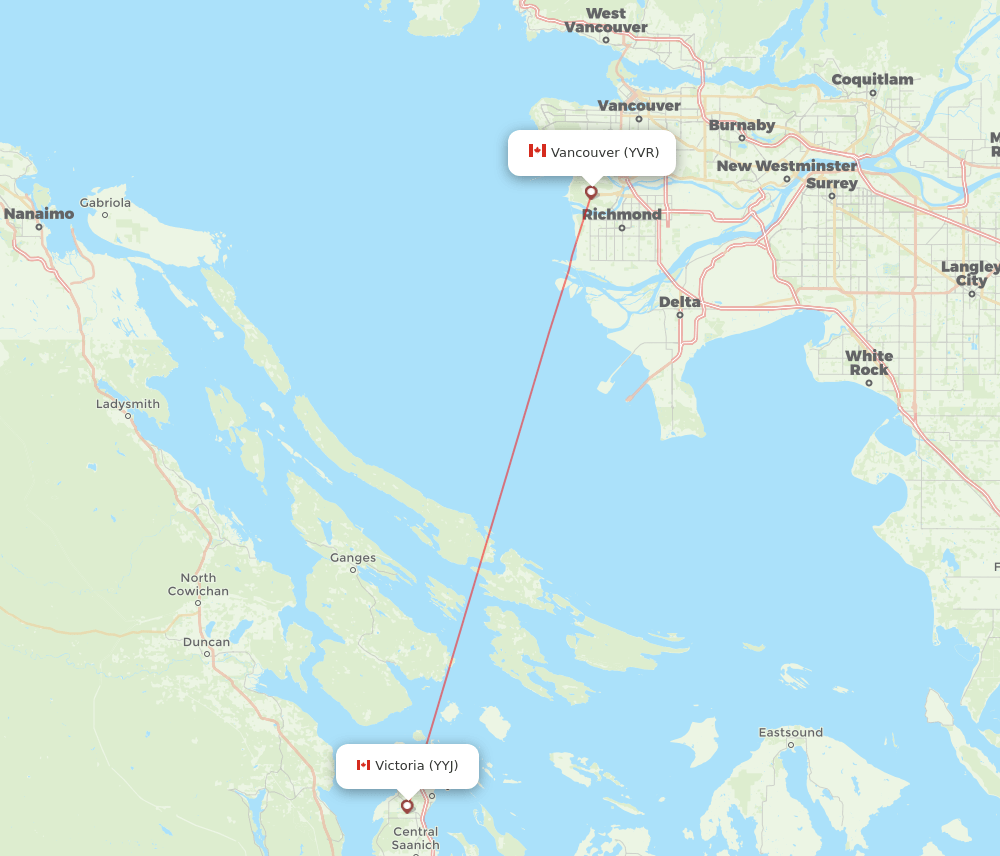 Vancouver - Victoria route map and flight paths