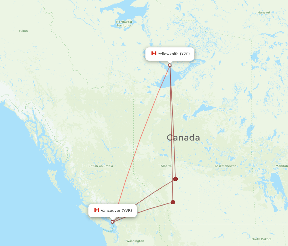 YVR-YZF flight routes