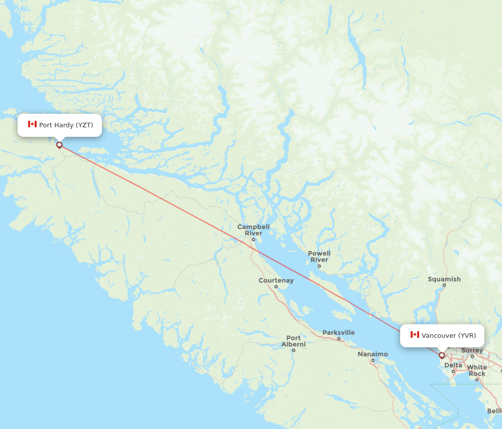 Vancouver - Port Hardy route map and flight paths