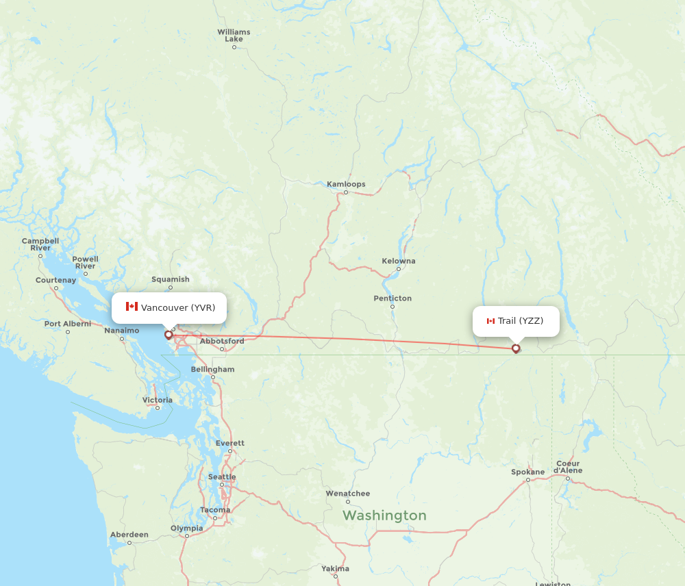 YVR to YZZ flights and routes map