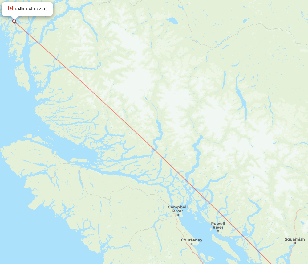YVR to ZEL flights and routes map