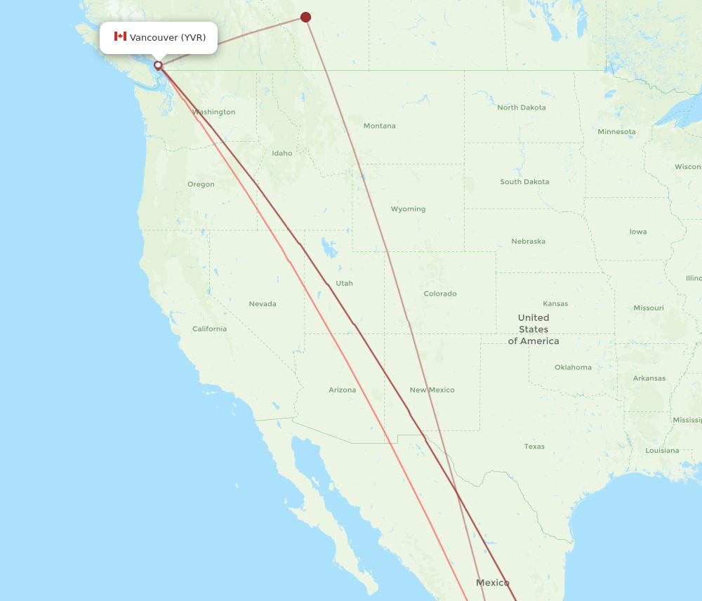 YVR to ZIH flights and routes map