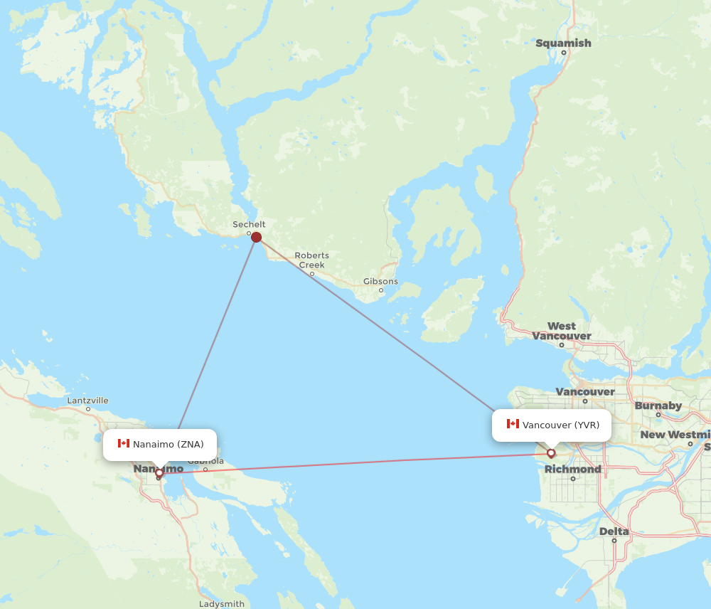 YVR to ZNA flights and routes map
