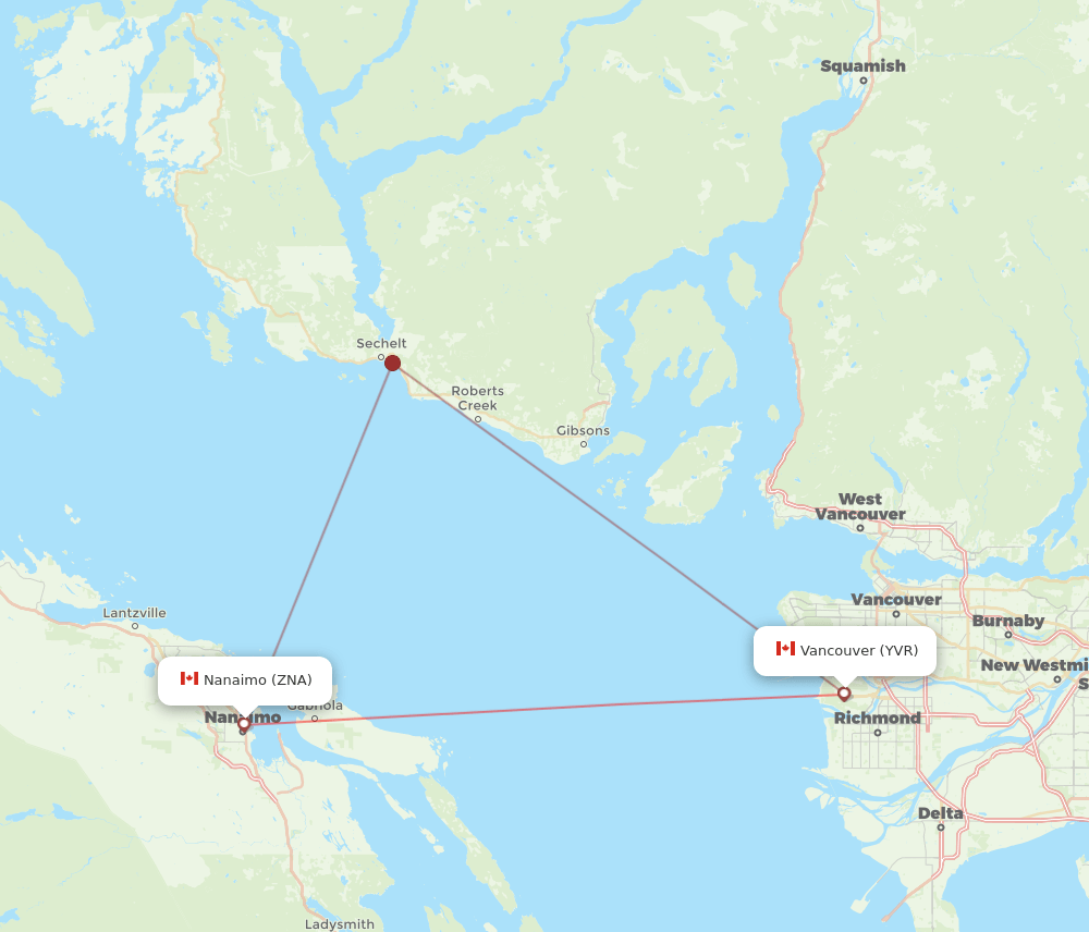 Vancouver - Nanaimo route map and flight paths
