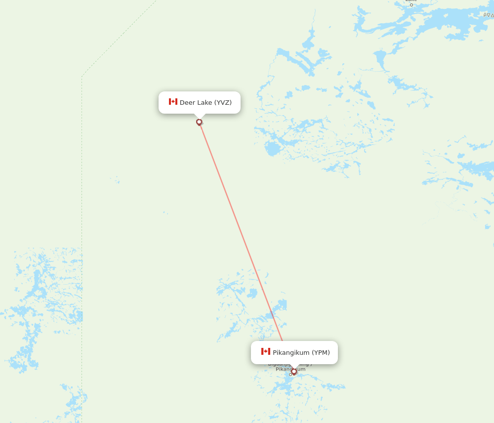 Deer Lake - Pikangikum route map and flight paths