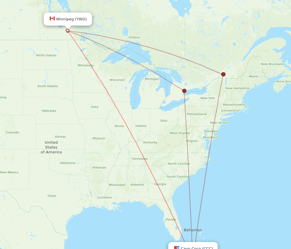 YWG-CCC flight routes